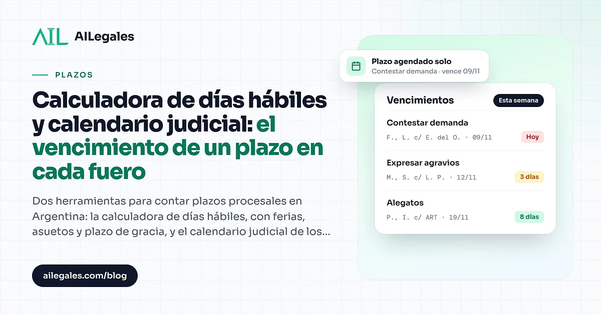 Calculadora de días hábiles y calendario judicial: el vencimiento de un plazo en cada fuero