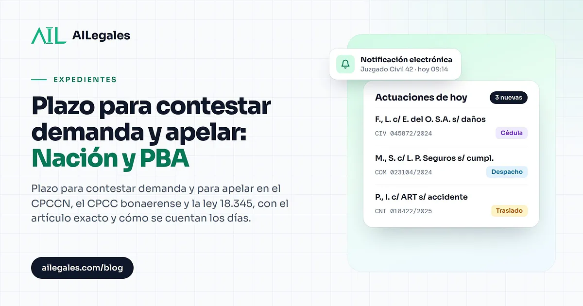 Plazo para contestar demanda y apelar: Nación y PBA