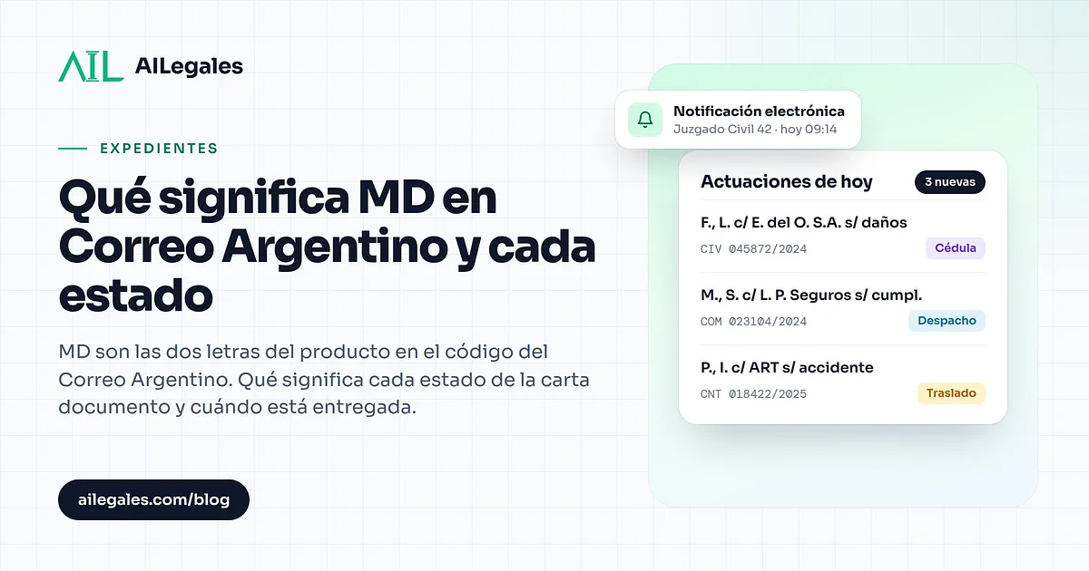 Qué significa MD en Correo Argentino y cada estado