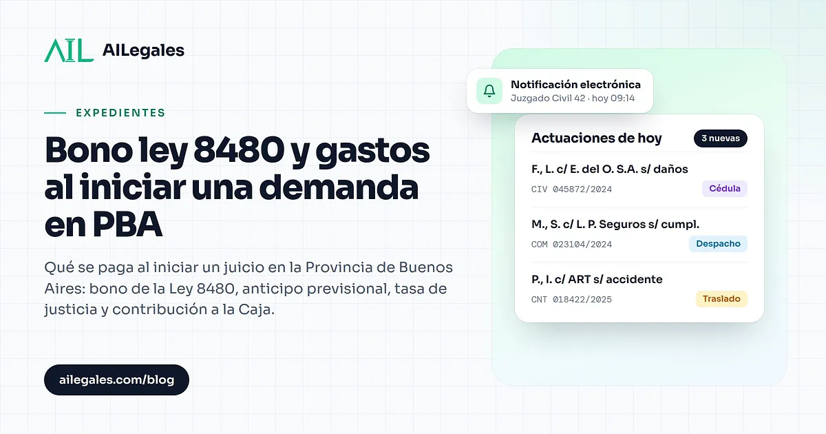 Bono ley 8480 y gastos al iniciar una demanda en PBA