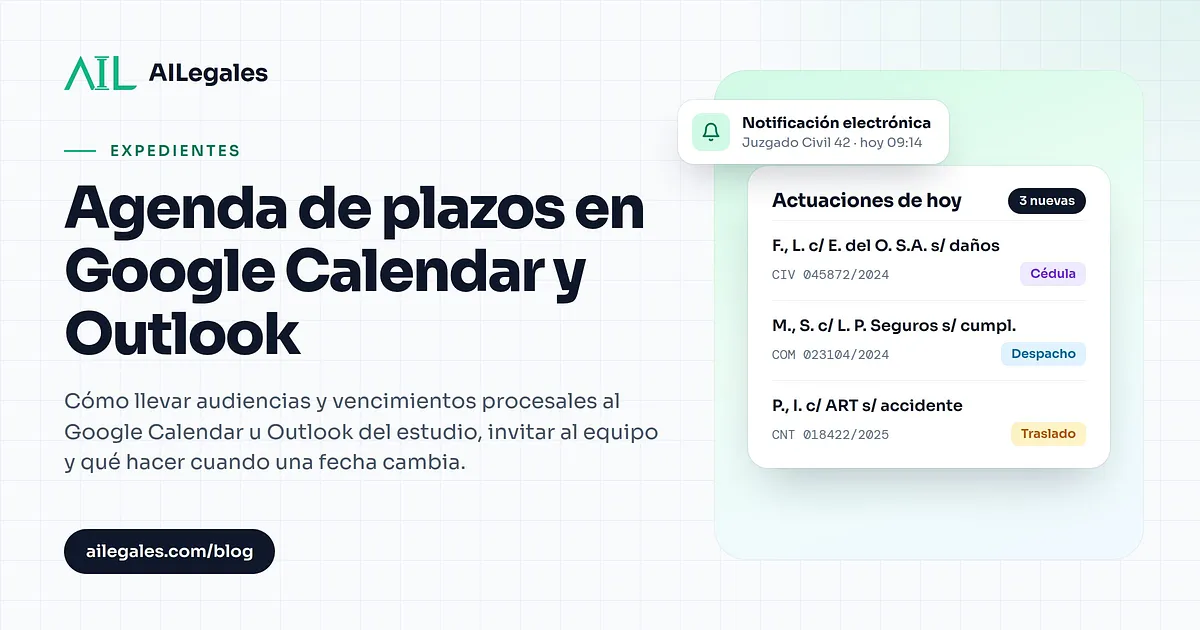 Agenda de plazos en Google Calendar y Outlook